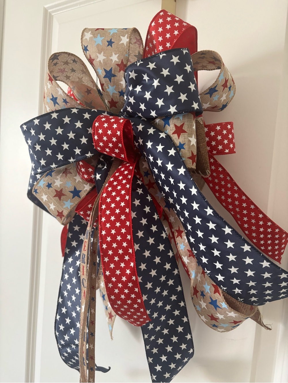 XL Patriotic Bow Red Bow Wt Blue Star Wreath DIY Accent 250 Birthday Final Sale - Picture 3 of 8